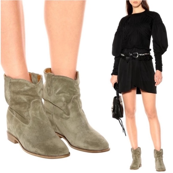 Isabel Marant Shoes - Isabel Marant Etoile Susee Calf Hidden
Wedge Olive Suede Ankle Boots Size 39